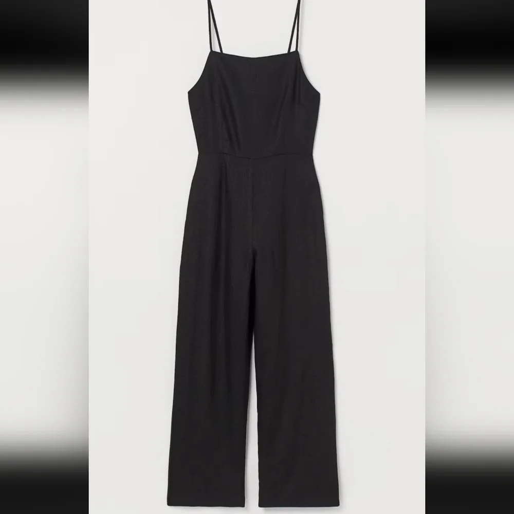 NEW Black 100% Linen Jumpsuit Straps Sz.S
